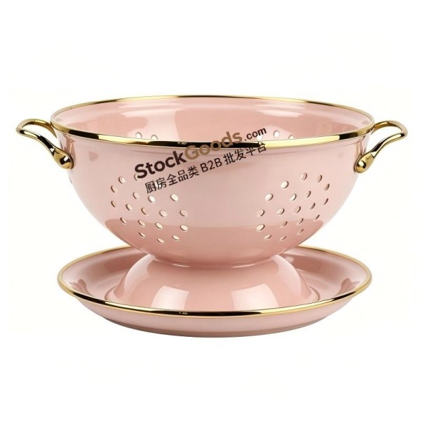 GüzelEmaye Enamel Metal Colander Set Of 2 Pieces 23cm Colander+22cm Plate, Strainer Basket with Handles, Multiple Colors Available